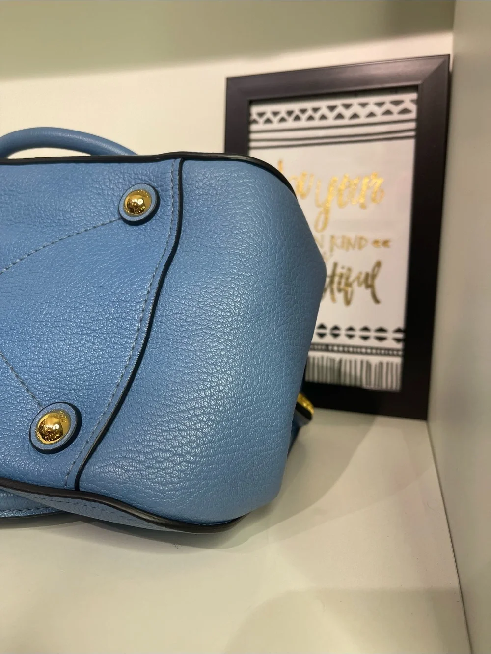 Miu Miu Cornflower Blue Pebbled Leather Satchel 2 Way with Gold Hardware